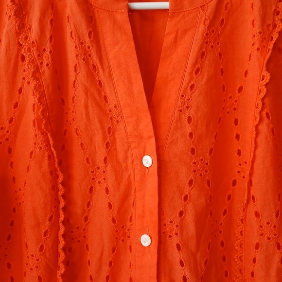 Orange Eyelet Button-down Dress Size Medium Cottagecore Boho Fairy Festival - Picture 2 of 6